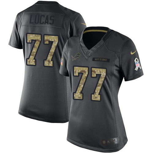 Women's Limited Cornelius Lucas Nike Jersey Black - #77 2016 Salute to Service NFL Detroit Lions